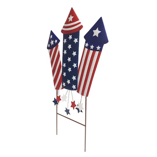 Red, White & Blue 26.75" Fireworks Metal Yard Stake by Celebrate It™